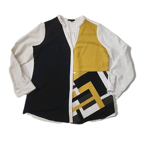 Alfani Women's Medium Button Up Career Shirt Top Black & Geometric Print NWT - Picture 10 of 10